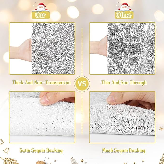 Eternal Beauty Christmas Tree Skirt, 50 Inch Silver Sequin Tree Skirt Small Xmas Tree Skirt for Christmas Tree Decorations