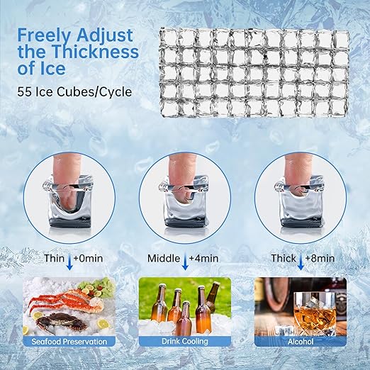 Ice Maker Commercial Ice Machine 200 lbs /24H, 33 lbs Large Storage Capacity Bin, Under Counter or Freestanding Ice Cube Makers Stainless Steel for Restaurant Bar Cafe