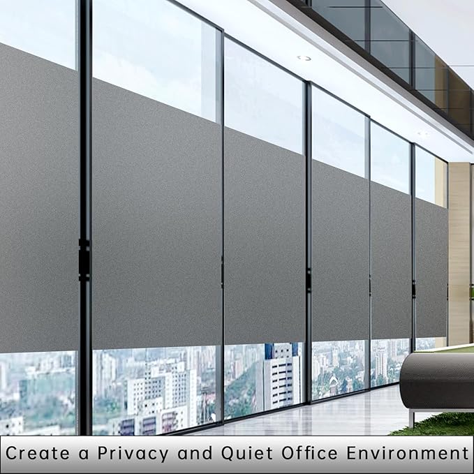 Frosted Glass Window Privacy Film Decorative, Bathroom Privacy Film for Glass Windows Cover, Static Cling, Removable, Reusable, Anti-UV, Anti-Glare, Heat Blocking,Gray,23.6X196.9Inch