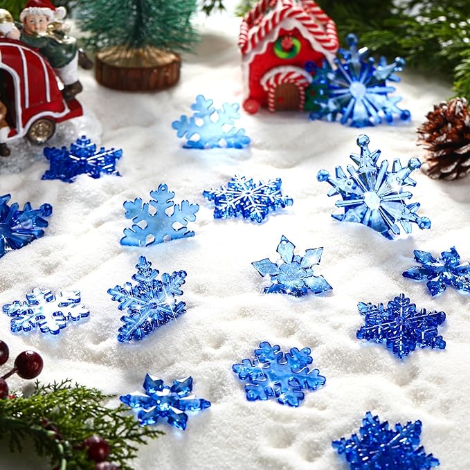 Dilunave 40 Pieces Christmas Snowflake Ornaments Acrylic Christmas Tree Decorations Crystal Snowflakes Translucent Winter Hanging Ornament for Tree (Navy Blue)