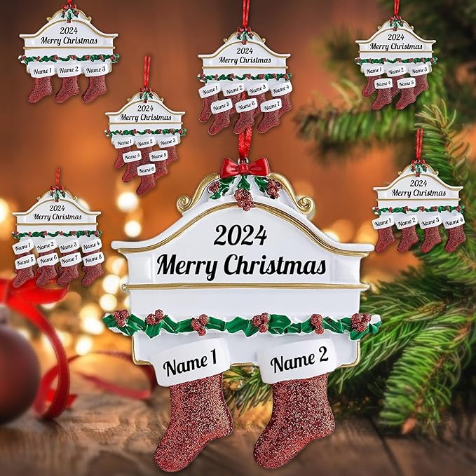 Amlion Personalized Ceramic Christmas Stocking Ornaments, Family of 2-8, Custom Names, Traditional Style, Christmas Occasion
