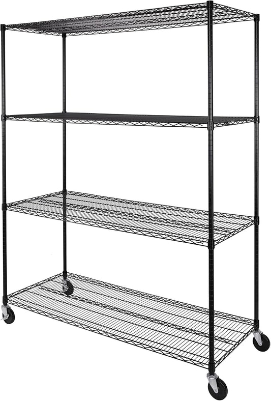 Seville Classics UltraDurable Heavy Duty NSF Solid Steel Wire Rack Storage Unit, Organizer for Garage, Warehouse, Office, Restaurant, Classroom, Kitchen, Black, 4-Tier Shelving, 60" W x 24" D