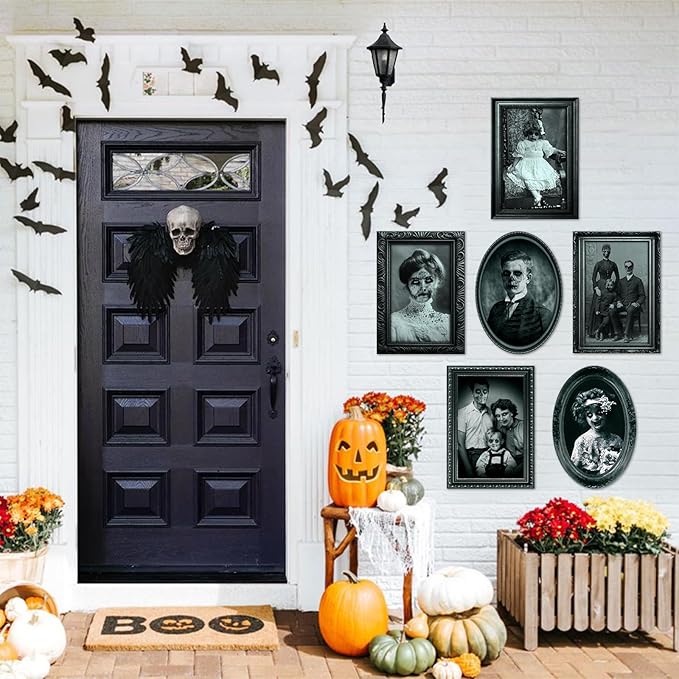 6 Pack Halloween Decoration 3D Changing Face Moving Gothic Horror Picture Frames Portrait, Waterproof, Full adhesive backing, Spooky Halloween Wall Decor For Haunted Mansion Castle Masquerade Party