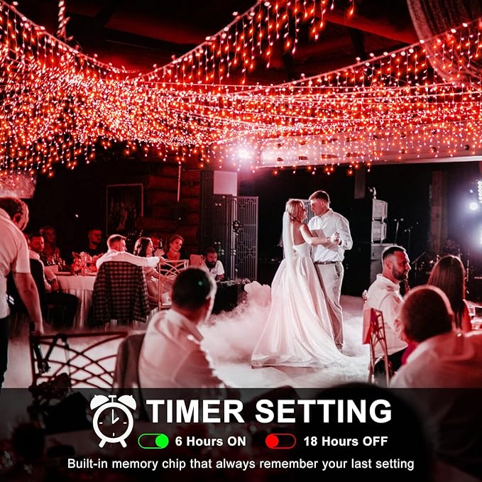 Icicle Lights for Outside, 33FT 400 LED Christmas Lights with 8 Modes 75 Drops, Waterproof Plug in Curtain String Light for Outdoor Indoor House Patio Fence Wedding Decorations, Red