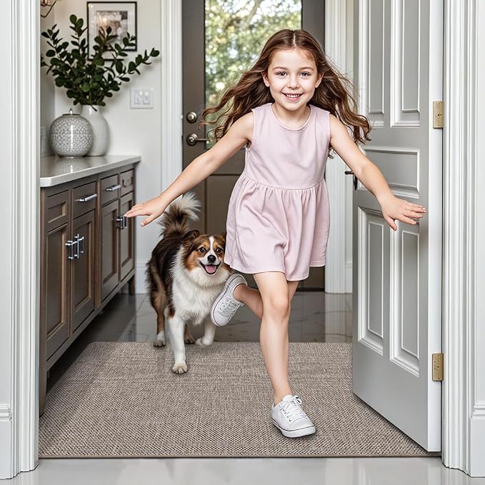 LUMI Ultra Thin Door Mat for Entryway,36"x56" Low Profile Non Slip Rubber Backing Indoor Doormat, Easy Clean Welcome Entrance Mat for Inside House, Patio, Beige