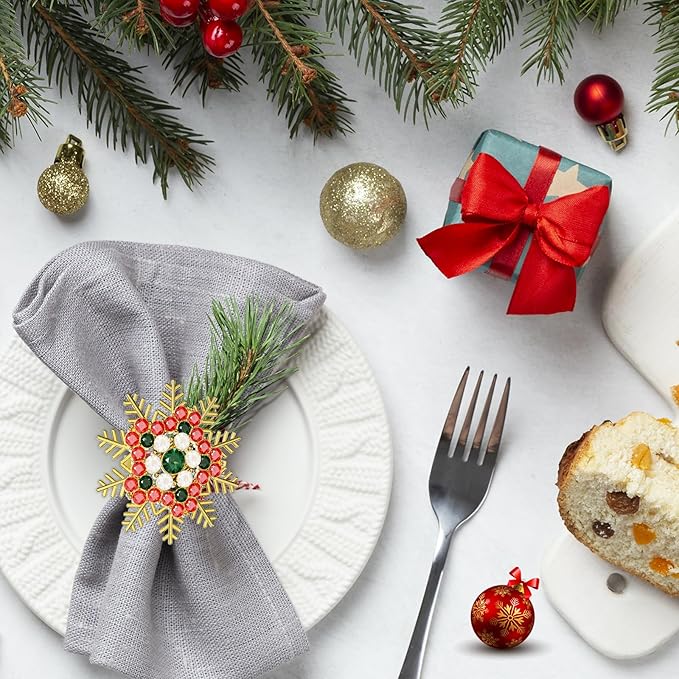 Halatool Set of 8 Christmas Napkin Rings Colorful Snowflake Napkin Holder for Christmas Thanksgiving Holiday Party Table Decoration