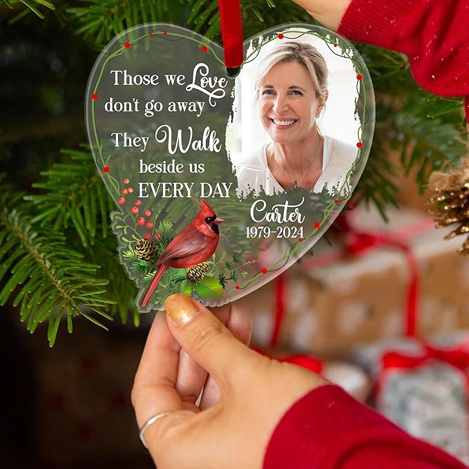 2025 Personalized Memorial Acrylic Ornament – Christmas-Birthday-Anniversary Keepsake for Loss of Loved One – Custom Photo Name Year – in Loving Memory Heart Decoration