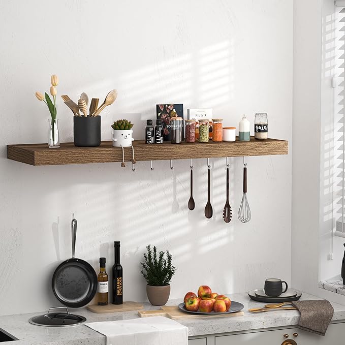 Fun Memories Floating Shelves - 10.3 Inch Deep Wall Shelf for Decor & Storage - Wall Mounted Display Shelving with Invisible Heavy-Duty Metal Bracket - 36"x 10.3"x 1.8" 1 Pack, Walnut