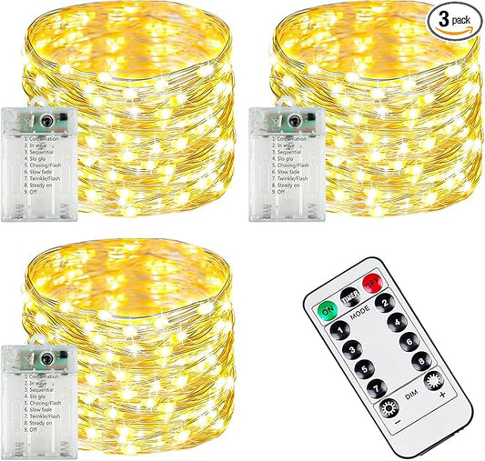 3-Pack 78FT 240 LED Fairy Lights Battery Operated with Timer & Remote, Waterproof Twinkle Lights Indoor Outdoor 8 Modes for Bedroom Centerpiece Wedding DIY Party Christmas Classroom Dorm Decoration