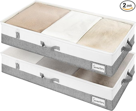 StorageWorks Large Under Bed Storage Containers with Handles and Label Holder, 2 Pack Ultra-thick Fabric Underbed Bins, Closet Organizer for Clothes, Blankets, Sweater