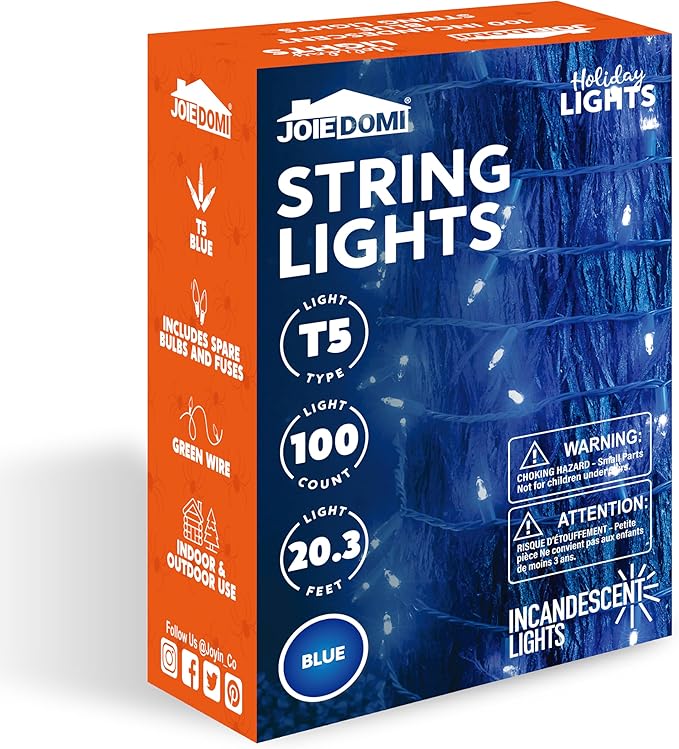 Joiedomi Blue Christmas String Lights,100 Count 22.3FT Christmas Fairy Tree Lights Plug in for Indoor Outdoor Xmas Decorations Patio Holiday Theme Party Yard House,Green Wire