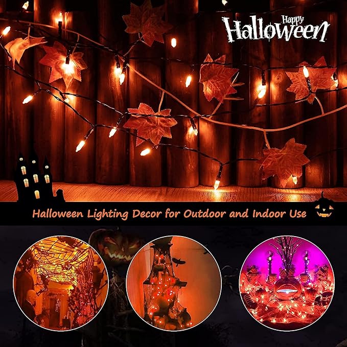 Halloween Orange String Lights Decorations，2 Pack 17.8 Feet 50 LED Battery Operated Mini String Lights with 8 Modes Waterproof for Outdoor Indoor Patio Xmas Tree Holiday Party Christmas Show