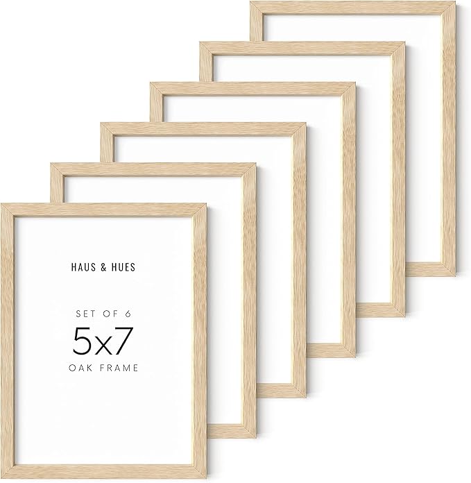 HAUS AND HUES Picture Frame, 5x7 inches, Beige Oak, Set of 6, Natural Wood Picture Frames for Wall Collage