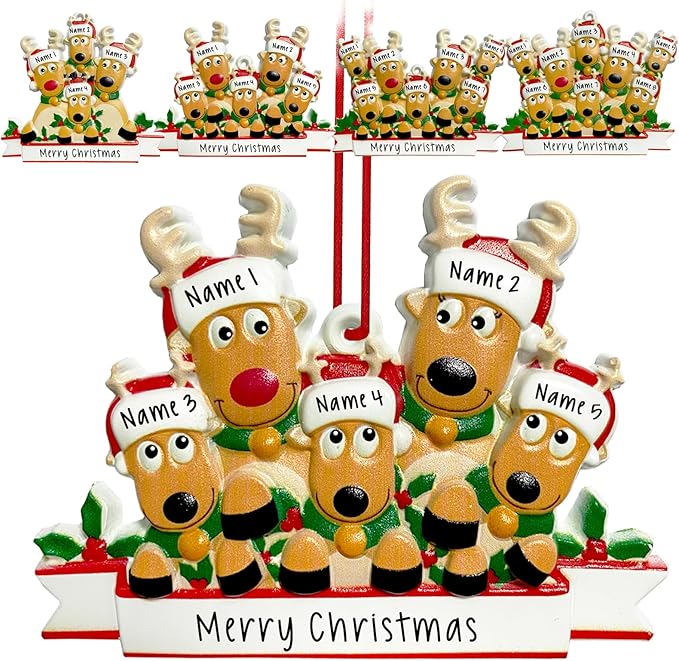 2025 Personalized Christmas Ornaments Family of 2/3/4/5/6/7/8,Custom Deer Christmas Ornaments Deorations with Names,Customized Xmas Ornament Tree Deorations,Personalized Christmas Ornament Gifts