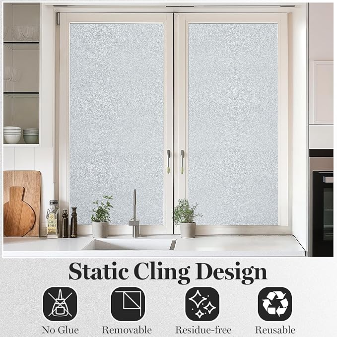 DUOFIRE Window Privacy Film, Sparkling Frosted Glass Window Film, UV Blocking Non-Adhesive Static Cling Windows Clings, No Glue Removable Windows Coverings for Home Office Bathroom, 23.6 X 78.7 inch