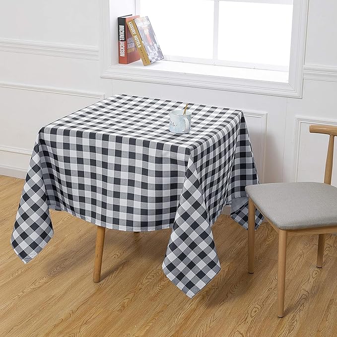 Biscaynebay Fabric Square Tablecloths 54x54 Inch, Black/Grey Scottish Plaid Table Cloth Small Card Folding Table Covers Water Resistant for Dining, Kitchen, Wedding and Parties, etc Machine Washable