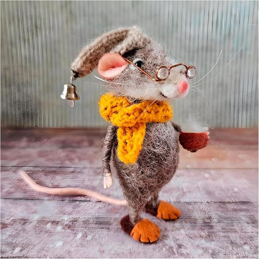 Felted Mouse, Cute Miniature Dollhouse Felt Mouse Ornament, Felt Wool Mice Figurine for Holiday Decor, Needle Felted Mouse Doll Decorations Festival Statue (Teacup)