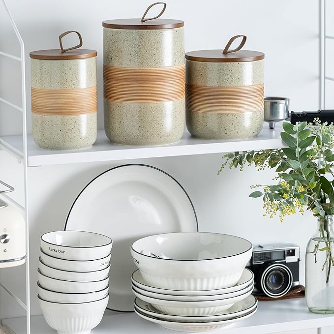 Large Storage Containers with Lids, Ceramic Coffee Container Kitchen Food Storage Jars for Spice Sugar Tea Bag, Stackable Decorative Jars for Counter, 61oz