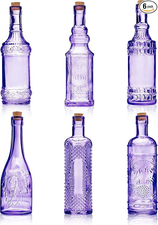 Assorted Purple Glass Bottles with Corks, 6 Pack, 2.5in X 9in, 16oz