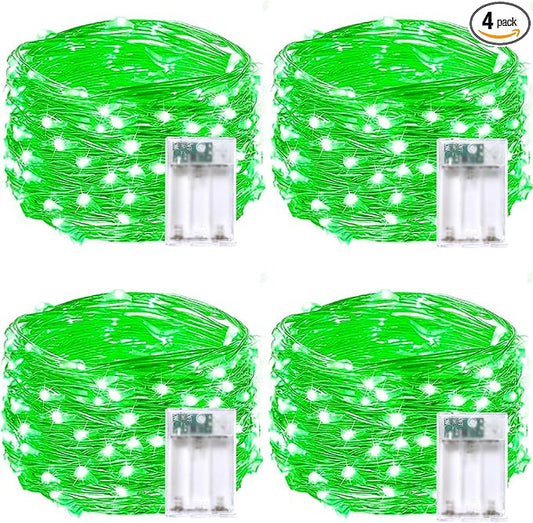 4 Pack 50 LED Fairy Lights Battery Operated with Timer, 16FT Waterproof Halloween Battery Lights Outdoor Indoor Starry Mini Led String Light for Halloween parties Bedroom Home DIY Decoration (Green)