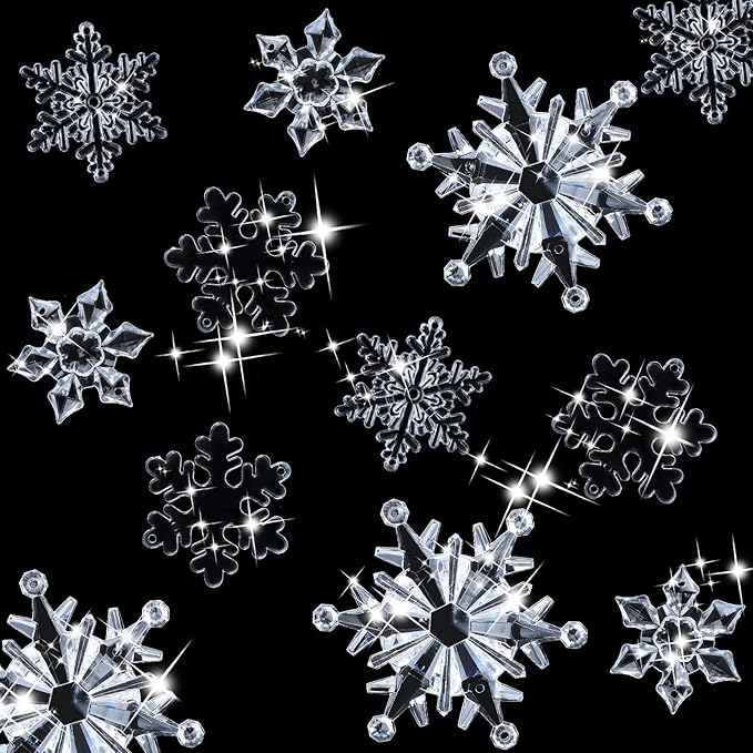Dilunave 40 Pieces Christmas Snowflake Ornaments Acrylic Christmas Tree Decorations Crystal Snowflakes Translucent Winter Hanging Ornament for Tree(Clear)