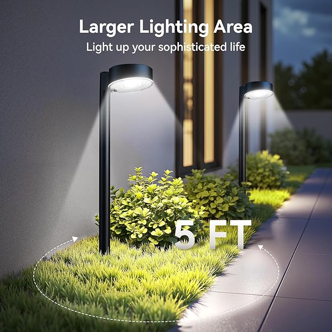 4 Pack Solar Pathway Lights Outdoor, 12 Brighter LED Solar Lights Outdoor Waterproof, Up to 12 Hrs Modern Path Light for Yard Garden Walkway Driveway Lawn, Cool White