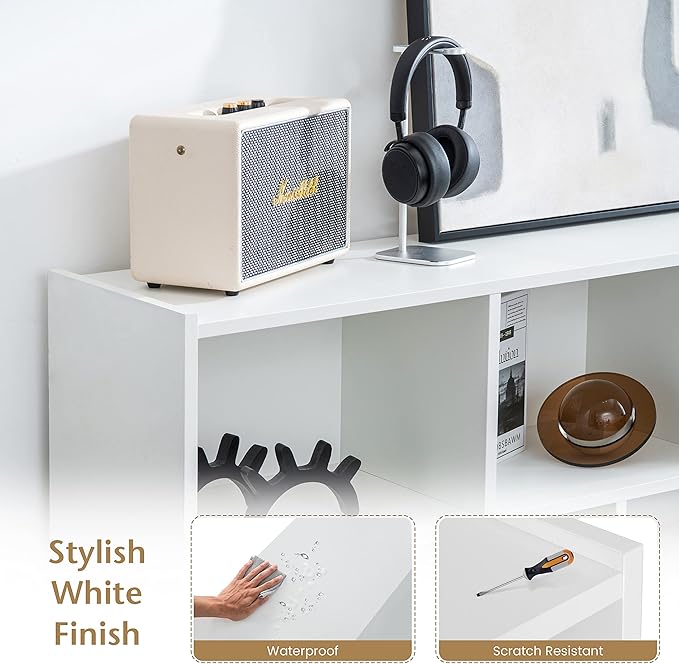 Tangkula 8-Cube Bookcase, Wood 3 Tier Open Storage Bookshelf, Modern Multipurpose Display Cabinet for Living Room, Study, Reading Nook, 48 x 12.5 x 36.5 Inch, White