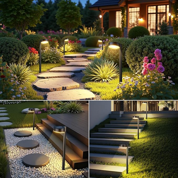 6 Pack Solar Pathway Lights Outdoor, 12 Brighter LED Solar Lights Outdoor Waterproof, Up to 12 Hrs Modern Path Light for Yard Garden Walkway Driveway Lawn