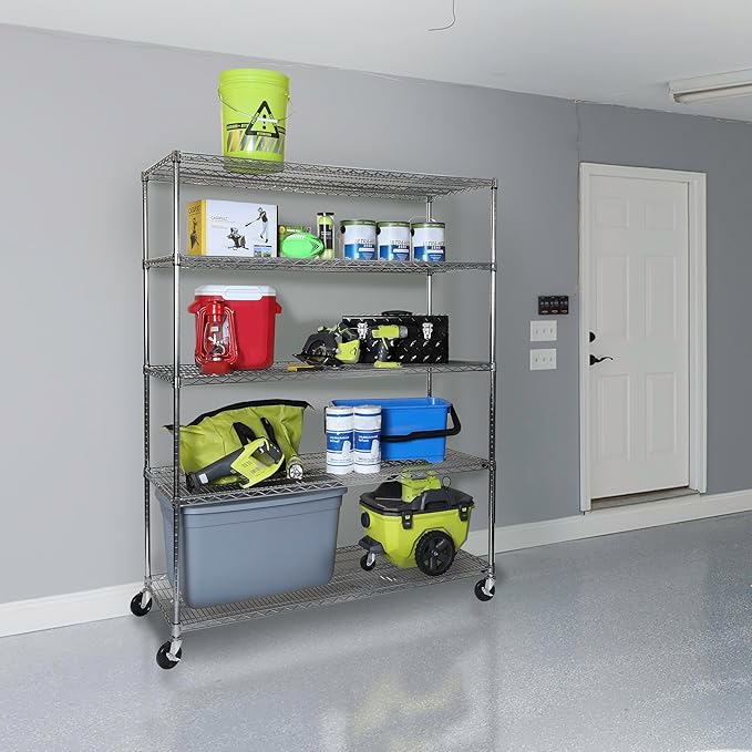 Seville Classics UltraDurable Heavy Duty NSF Solid Steel Wire Rack Storage Unit Wheels, 5-Tier Shelving, 60" W x 24" D