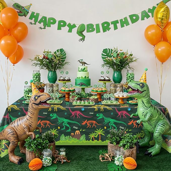 3 Pack Dinosaur Plastic Tablecloth, 54 X 108Inch Disposable Dinosaur Party Table Cloth for Rectangle Tables Waterproof Table Cover for Kids Birthday Party Supplies