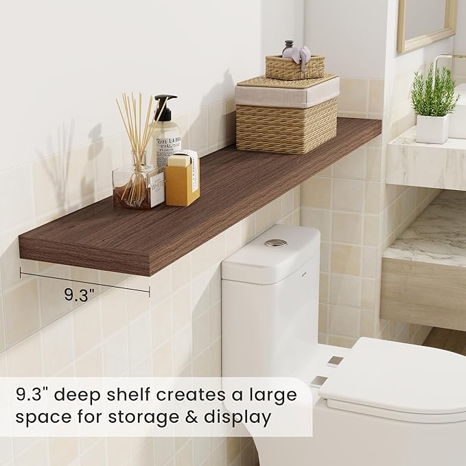 Fun Memories 48 Inch Deep Floating Shelves for Wall, 2 Pack of Long Wall Mounted Wood Shelves with Invisible Brackets for Bathroom, Bedroom, Living Room, Kitchen Decor and Storage, Walnut