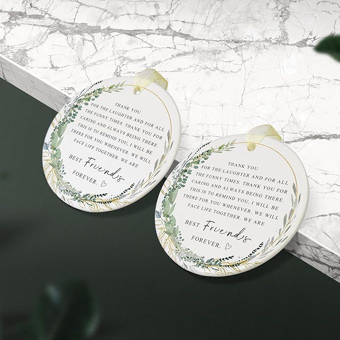 Friend Ornaments 2025 Best Friend Ornament Christmas Friendship Besties Forever Ornament Friends Tree for Graduate Best Friend Ever Double-Sided Printing Ceramic (2.9"