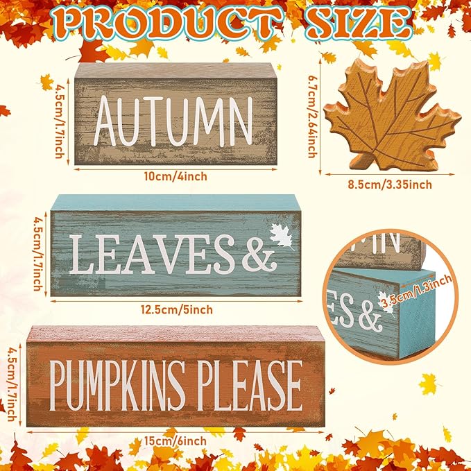 4 Pcs Fall Decor Fall Table Centerpiece Decorations Wooden Maple Leaf Autumn Tiered Tray Rustic Wood Maple Leaf Block Sign Thanksgiving Table Signs Farmhouse for Home Shelf