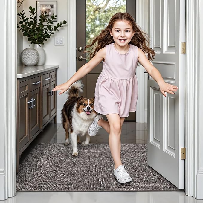 LUMI Ultra Thin Door Mat for Entryway,48"x72" Low Profile Non Slip Rubber Backing Indoor Doormat, Easy Clean Welcome Entrance Mat for Inside House, Patio, Brown