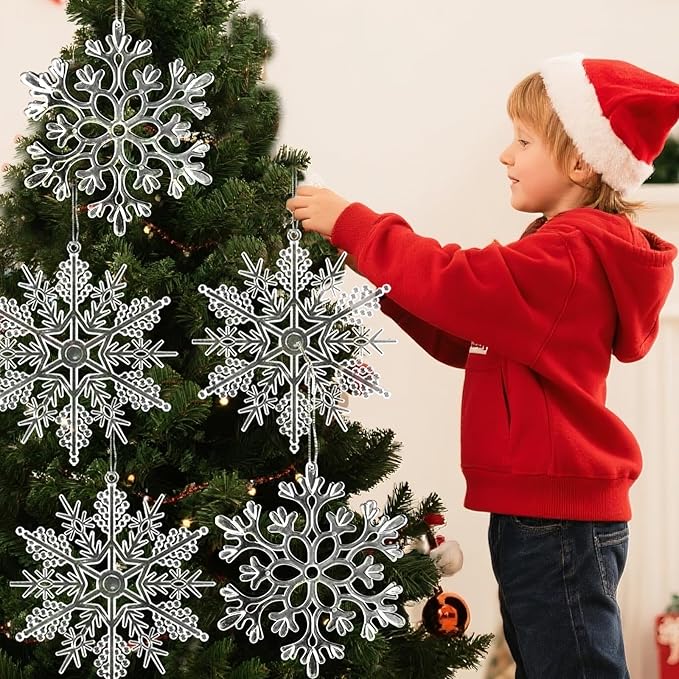 6pcs Large Clear Snowflakes Ornaments 12" Big Plastic Glitter Snowflake for Winter Indoor Outdoor Christmas Tree Window Room Decorations Giant Craft Snowflakes