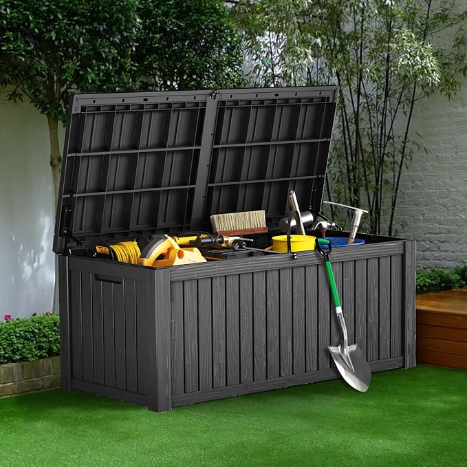 150 Gallon Deck Box Large Outdoor Storage for Patio Furniture,Outdoor Cushions,Garden Tools and Pool Supplies,Waterproof,Resin,Lockable(Black)