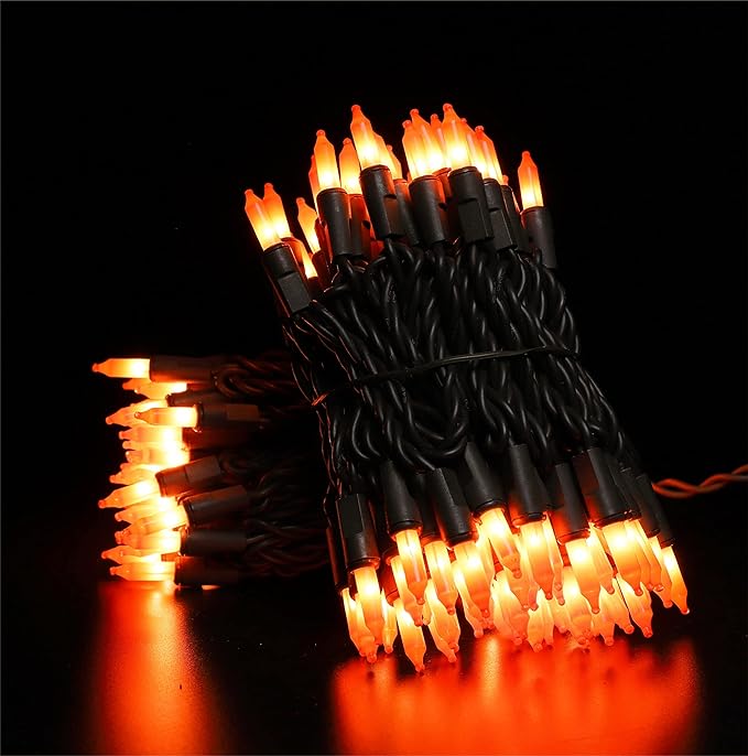 Halloween Lights, 300 Count Brown Wire Incandescent Christmas Mini Lights, 120 V High-Voltage UL CertifiedLight String Connectable, for Indoor Outdoor Patio Tree Party Home Decor, Orange