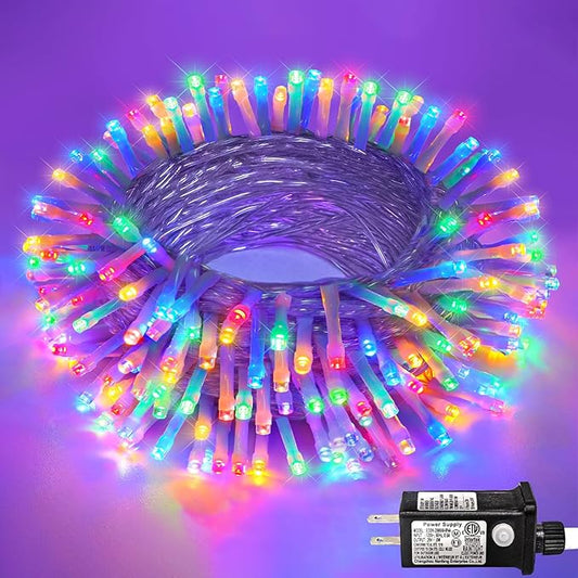 120 LED Christmas Lights Indoor Outdoor, 40ft 8 Modes Clear Wire Christmas String Lights Indoor, Plug in Twinkle Fairy Light for Bedroom Tree Christmas Decorations, Multicolor