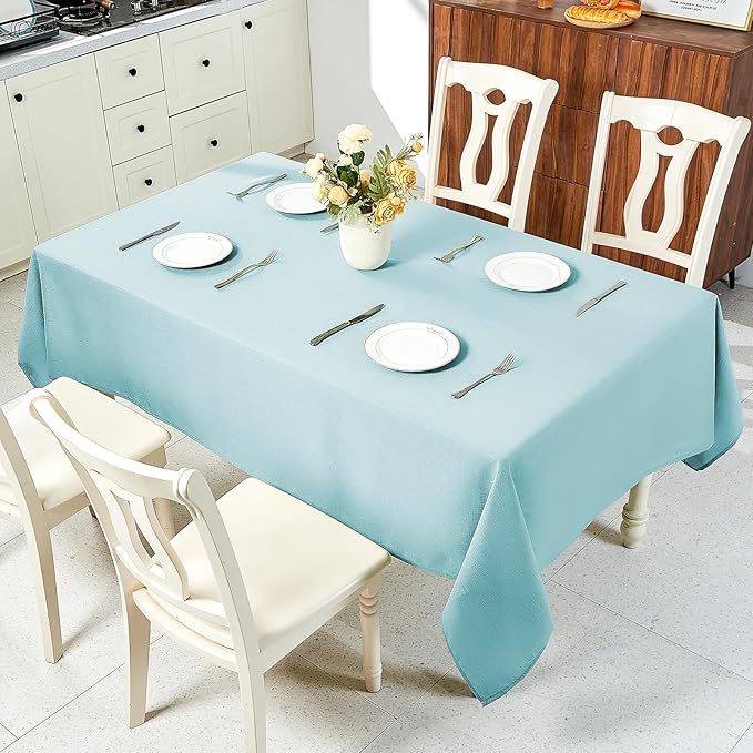 IVAPUPU Textured Linen Table Cloth for Rectangle Tables - Light Blue Tablecloths Rectangular Waterproof Wrinkle Free Wipeable Dining Table Cover for Spring Wedding Birthday Kitchen Decor, 52 x 70 Inch