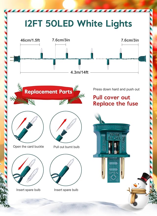 2 Pack Each 50 Count 12 Feet Clear Christmas Mini Lights - Green Wire Incandescent Bulb Mini String Lights for Indoor Holiday Xmas Tree Garland Birthday Wedding Party Festival Decoration