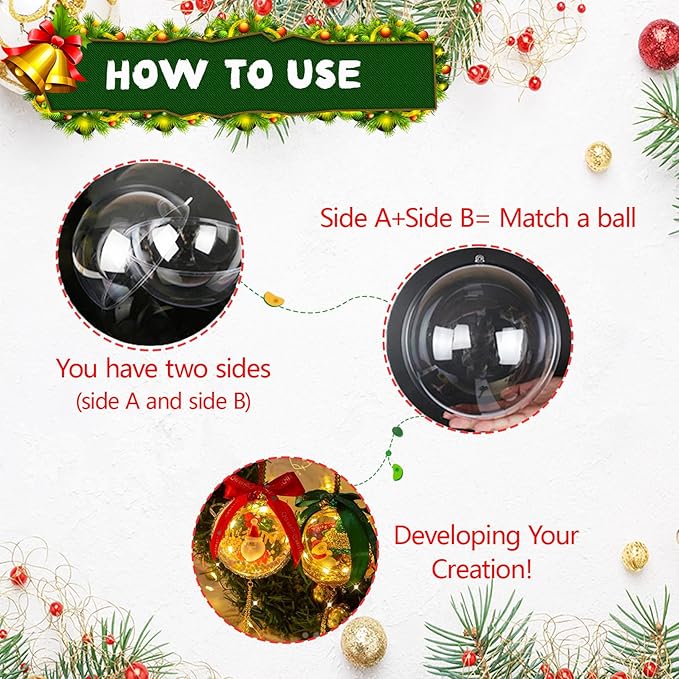 20PCS Christmas Ornaments,8CM Clear Plastic Ornaments Balls,Clear Christmas Ornaments for Crafts,Acrylic Fillable Christmas Tree Ornament Balls for DIY,Wedding,Party and Valentine's Day(L-8CM)