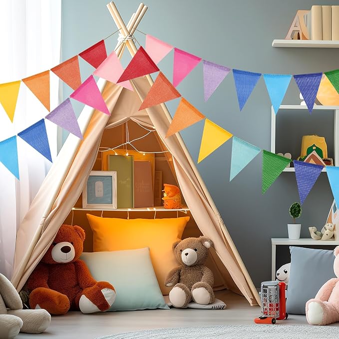 G2PLUS Pre-Strung Burlap Pennant Banner, 39Ft Rainbow Triangle Flag Bunting, 36pcs Pennant Banner Flags Garland for Birthday, Holidays and Theme Party Decorations