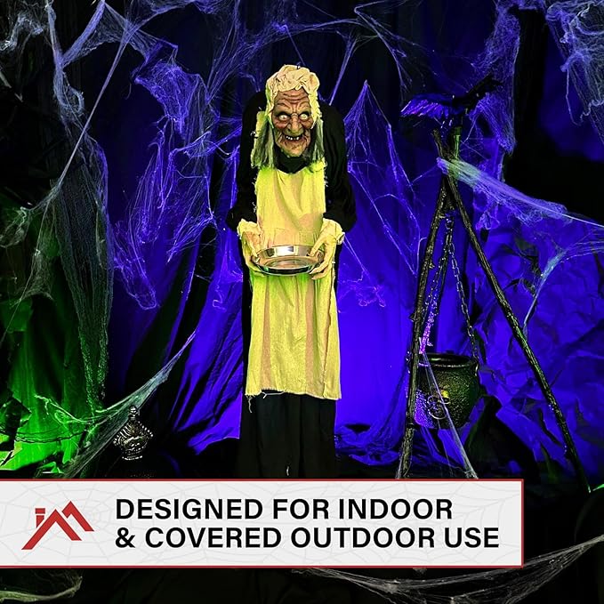 Haunted Hill Farm Life-Size Halloween Animatronic, Scary Talking Zombie Maid with Touch Activated Lights and Sounds, Battery Operated Indoor or Covered Outdoor Halloween Decorations for Home