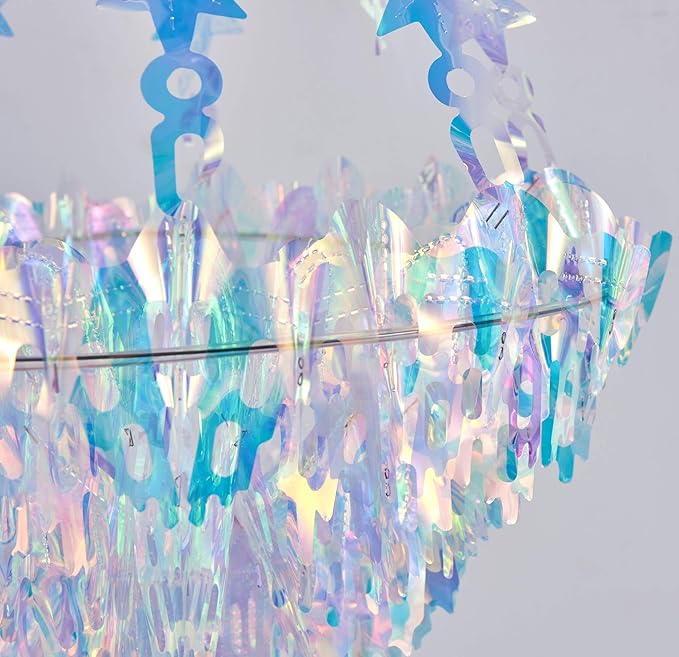 Hanging Decorations Iridescent Chandelier Shaped Foil Ceiling Hanging Ornament for Bridal Shower Wedding Birthday Frozen Theme Party Fairy Princess Rainbow Show Decoration