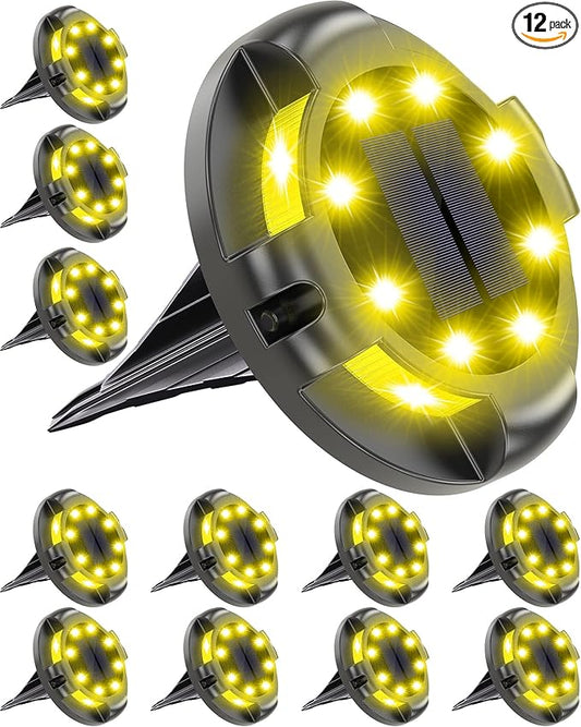 Biling Solar Ground Lights Uplight Sidelight, 12 Packs Bright Solar Outdoor Lights Waterproof for Yard Pathway Driveway Garden Poolside (Warm White)