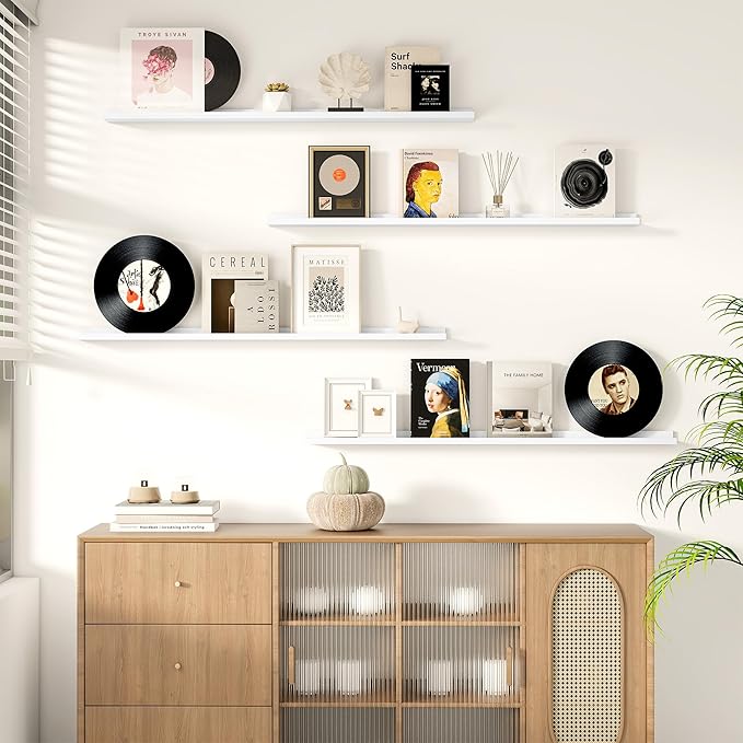 Picture Ledge Shelf for Wall, Floating Shelves Set of 4, 48 Inch Long Nursery Book Shelves for Toys Storage, Kids Bookshelf Wall Mounted for Books Photo Frames, White