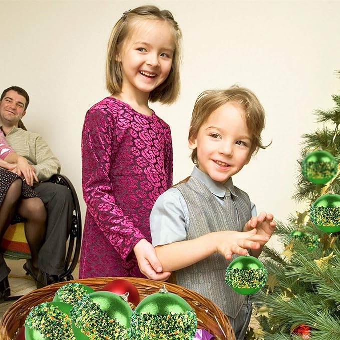 4" Christmas Ball Ornaments, 4pc Set Green Shatterproof Christmas Decorations Tree Balls for Xmas Trees Wedding Party Holiday Decorations