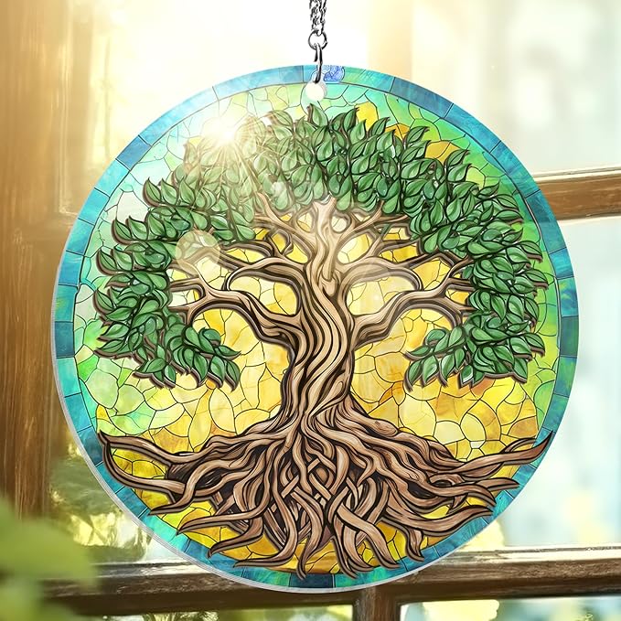 FLAGWIX Tree of Life Viking Decor Suncatcher Hanging - Double Layered Hanging Suncatcher 6 in - Viking Celtic Norse Mythology Decor, Tree of Life Gifts for Men Women Family Friends