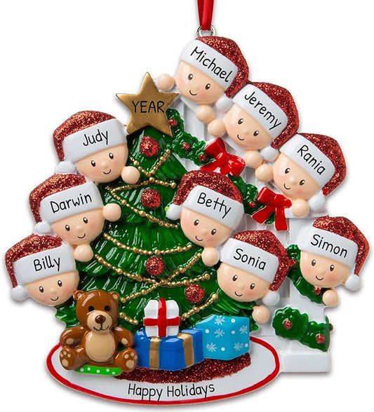 3D Peeking Family of 9 Ornament 2025 Personalized Family Christmas Ornaments 2025 | Staircase Personalized Tree Ornaments for Grandchildren, Siblings & Grandkids Xmas Tree with Gifts of Nine Ornament