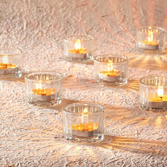 Homemory 12 Pcs Tealight Candle Holders, Clear Votive Candle Holders, Glass Candle Holder for Table Centerpiece, Wedding, Baby Shower, Birthday, Party, Halloween, Christmas